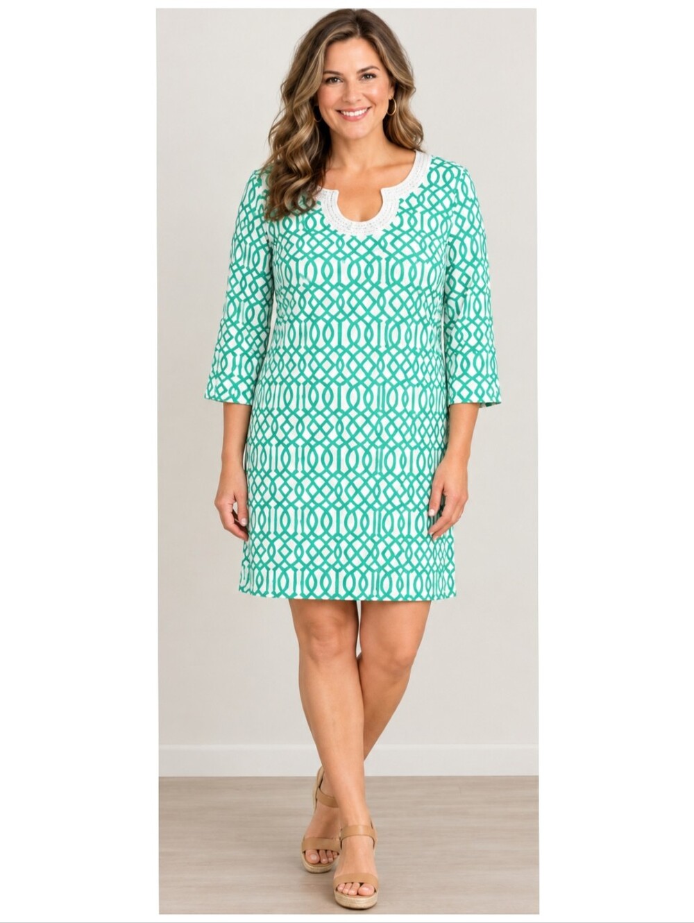Anthony's Resort Wear Green Lattice UPF50+ Travel Dress Womens Size XL